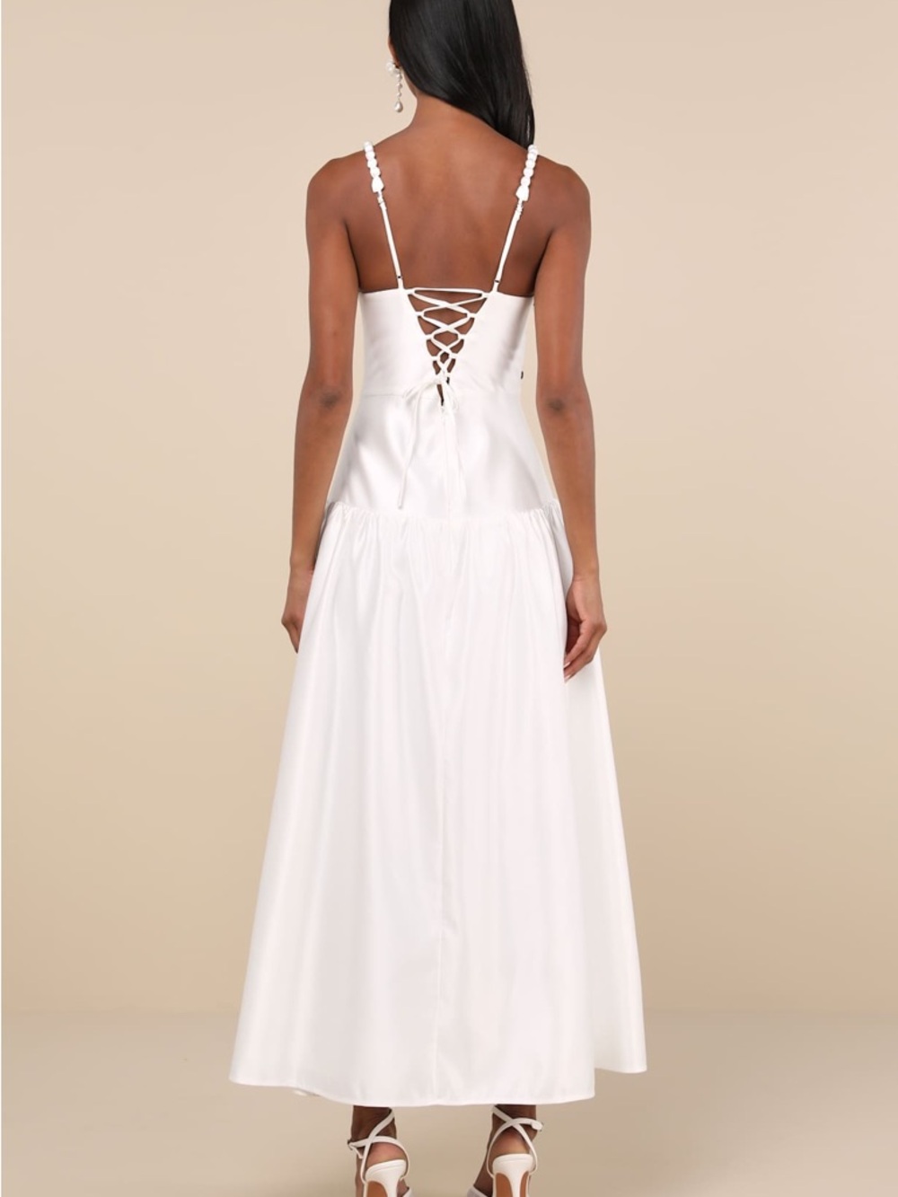 Lulus Modern Adoration White Satin Backless Maxi Dress Size S NWT - Picture 2 of 10